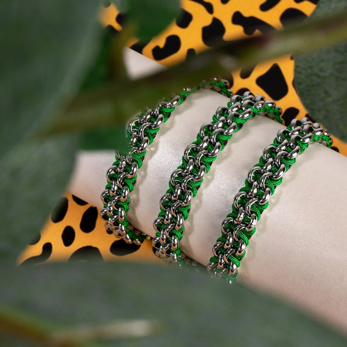 Laubfrosch-Glieder | Mini-Kismet-Armband | Grün x Silber